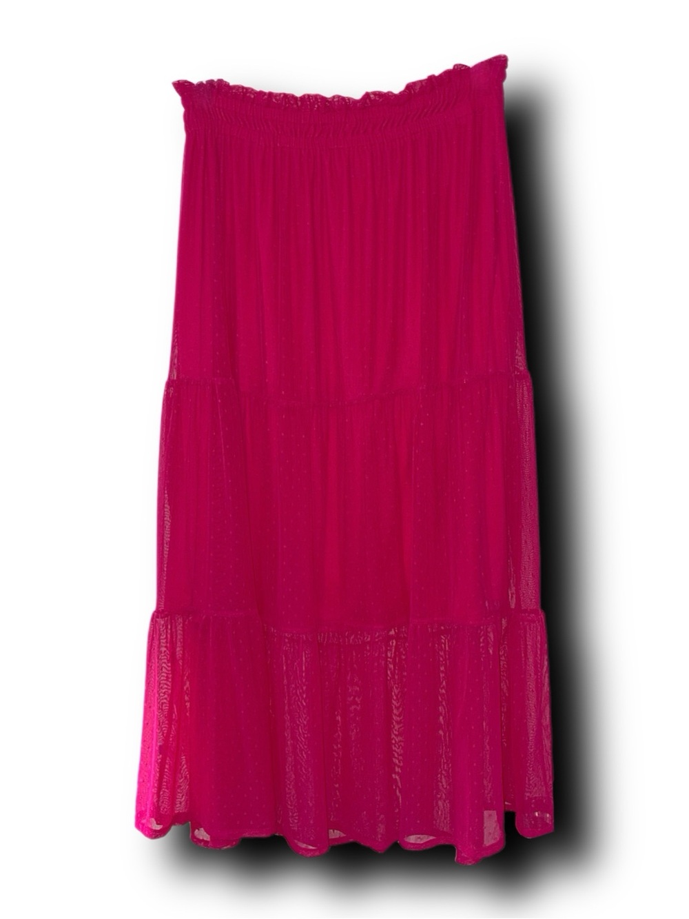 LC Lauren Conrad Bright Fuchsia Tiered Midi Skirt Swiss Dot Barbiecore Vibes